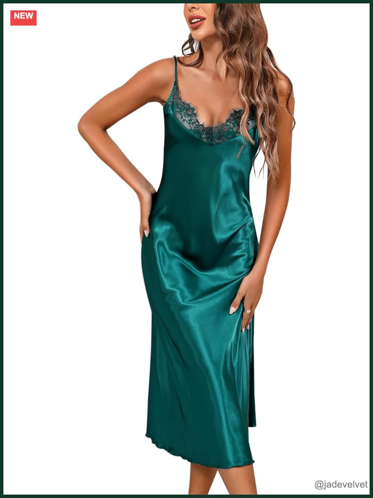 Silky Satin Nightgown Long Slip Dress V-Neck Chemise Nightie Adjustable